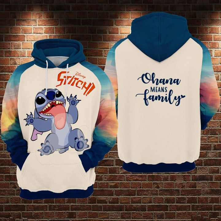 Cartoon Lilo And Stitch Ohana Means Family 3D All Over Print Hoodie, Zip-up Hoodie