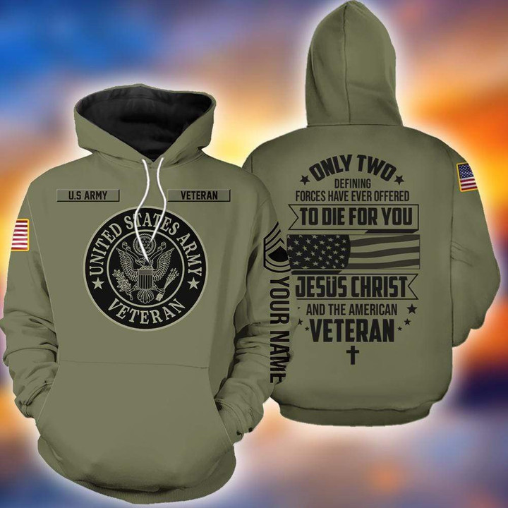 Jesus Christ And U.S Army Veteran Custom Name 3D Hoodie Zip Hoodie, 3D All Over Print Hoodie Zip Hoodie