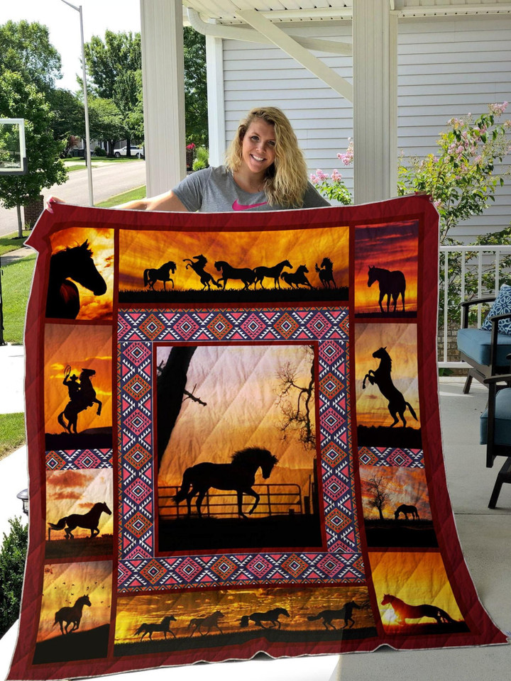 Horse With Sunset Quilt Blanket Great Customized Blanket Gifts For Birthday Christmas Thanksgiving