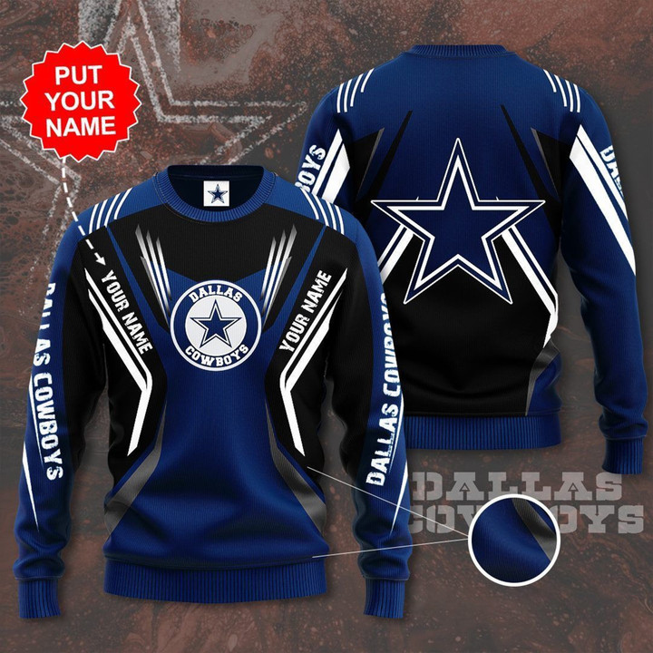 Personalized Custom Name Dallas Cowboys Ugly Christmas Sweater, All Over Print Sweatshirt