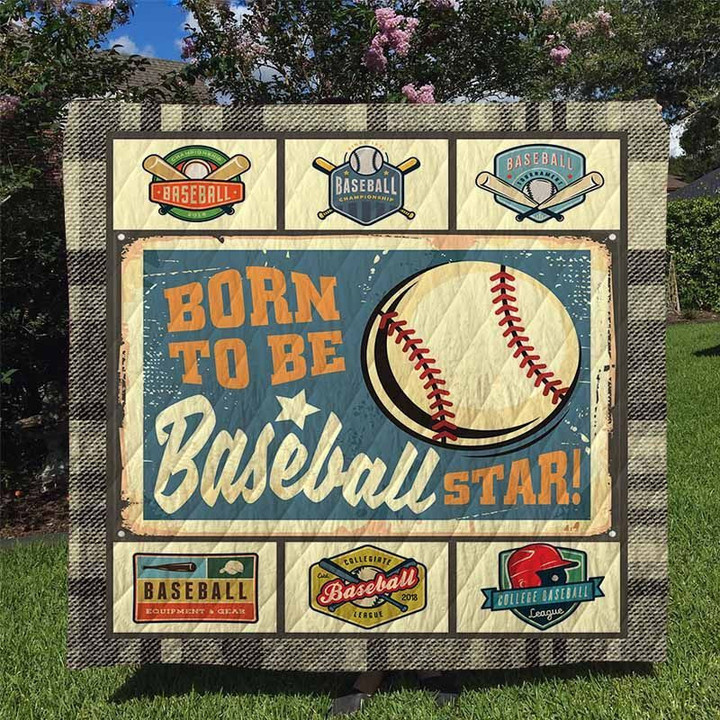 Born To Be Baseball Star Quilt Blanket Great Customized Blanket Gifts For Birthday Christmas Thanksgiving
