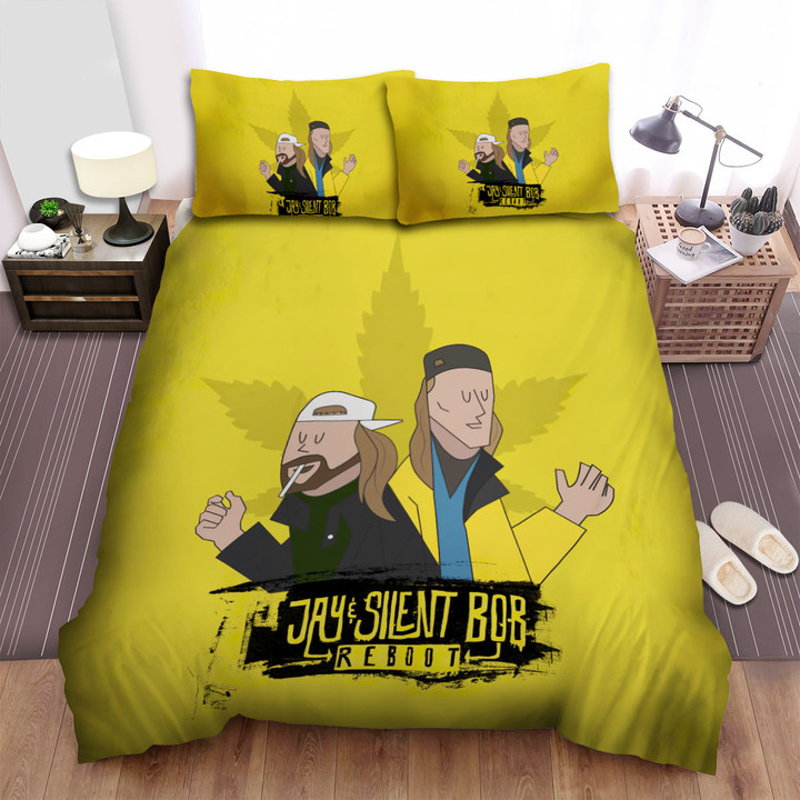 Jay And Silent Bob Reboot Yellow Background Bed Sheets Spread Comforter Duvet Cover Bedding Sets