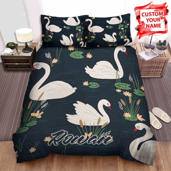Personalized The Wild Animal - The Swan In The Lake Illustration Bed Sheets Spread Duvet Cover Bedding Sets