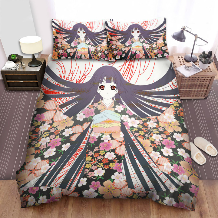 Hell Girl Ai Enma In Flower Kimono Bed Sheets Spread Duvet Cover Bedding Sets