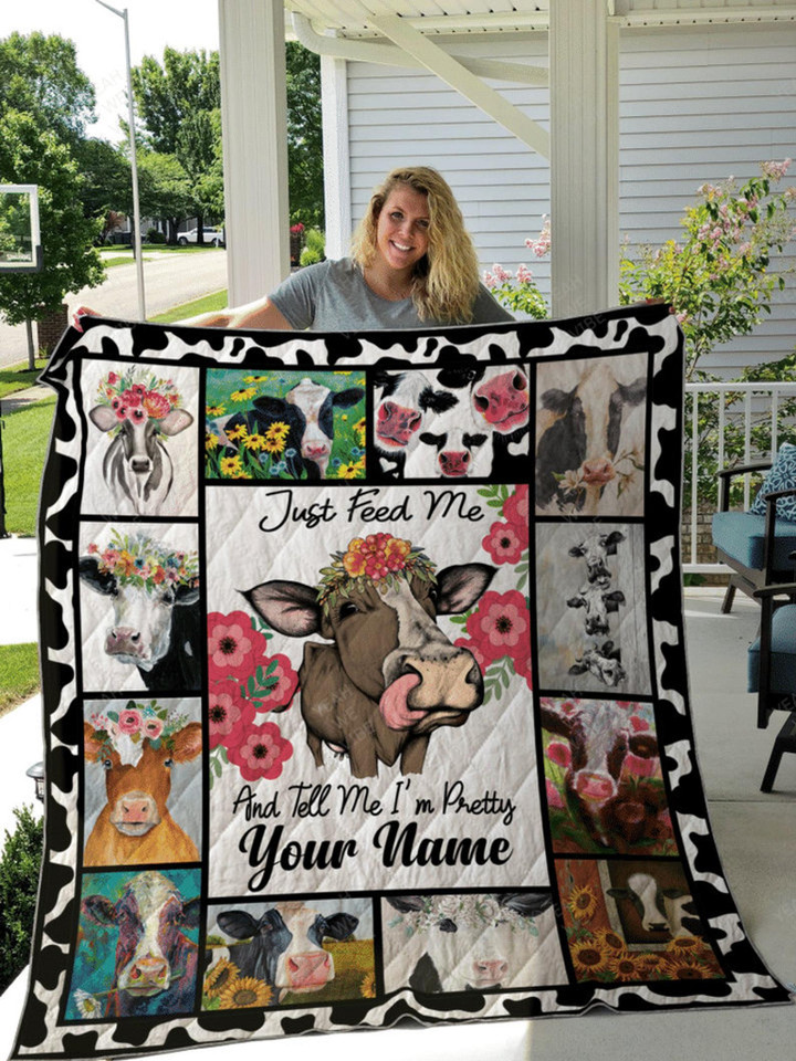 Personalized Cow Just Feed Me Quilt Blanket Great Customized Blanket Gifts For Birthday Christmas Thanksgiving