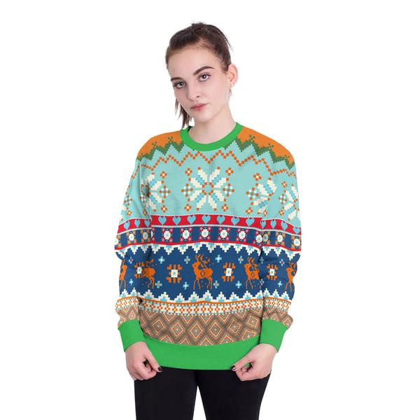 Christmas Snowflake And Deer Ugly Christmas Sweater, All Over Print Sweatshirt