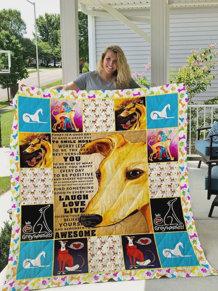 Greyhound Dog Colorful Drawing Good Day Quilt Blanket Great Customized Blanket Gifts For Birthday Christmas Thanksgiving