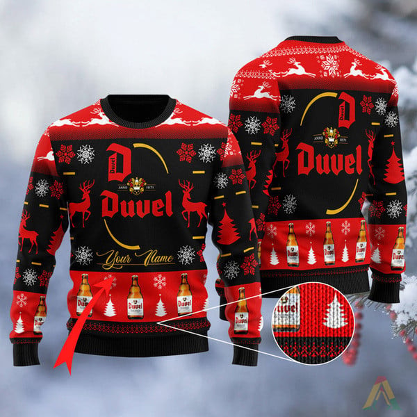 Personalized Black Duvel Beer Ugly Christmas Sweater