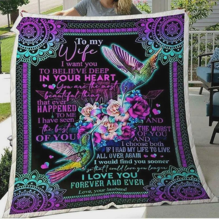 Personalized Bird To My Wife Quilt Blanket From Husband I Love You Forever And Ever Great Customized Blanket Gifts For Birthday Christmas Thanksgiving