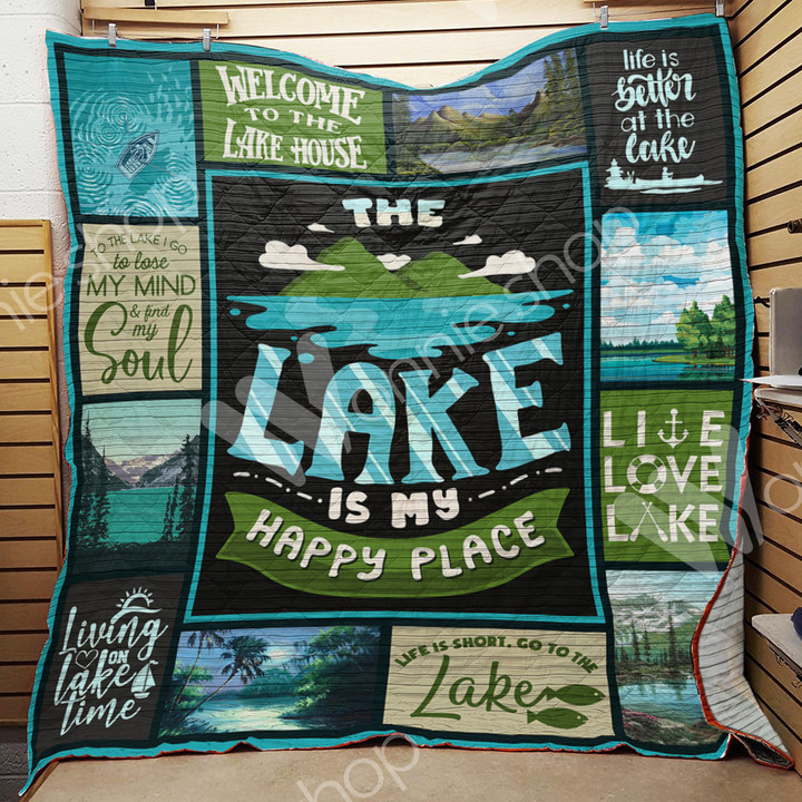 The Lake Is My Happy Place Quilt Blanket Great Customized Blanket Gifts For Birthday Christmas Thanksgiving