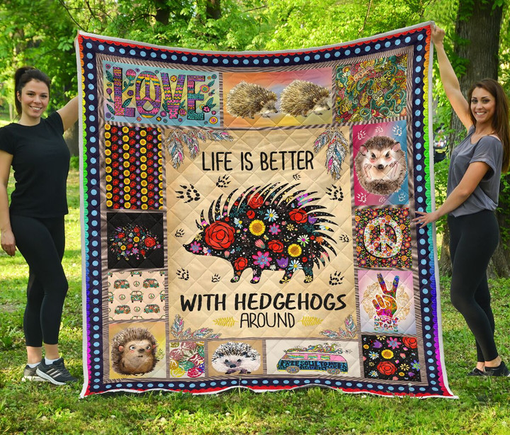 Hedgehog, Flora Animal Makes Life Better Quilt Blanket