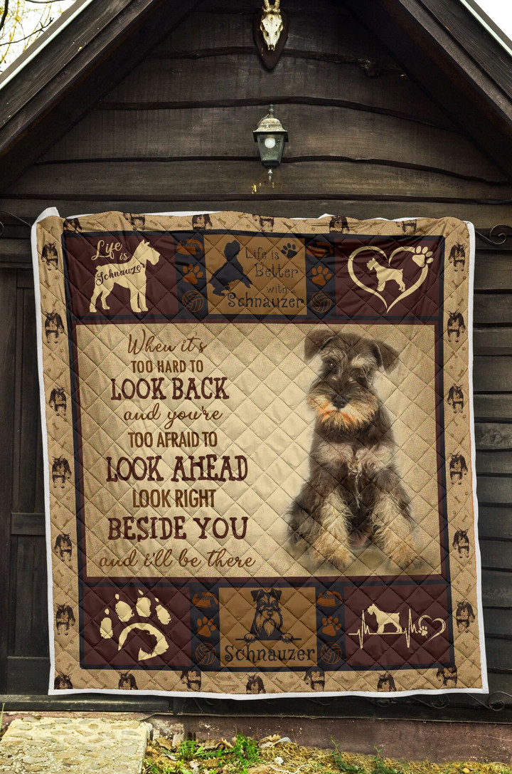 Look Back, Look Ahead, Schnauzer Quilt Blanket Great Customized Blanket Gifts For Birthday Christmas Thanksgiving