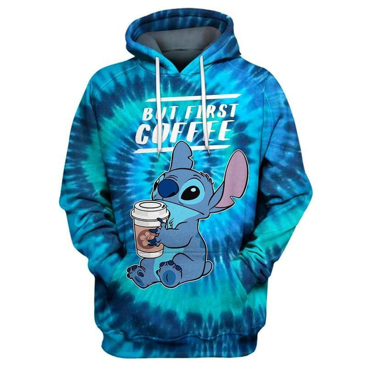 But First Coffee Stitch Tie Dye 3D Hoodie All Over Print, Zip-up Hoodie