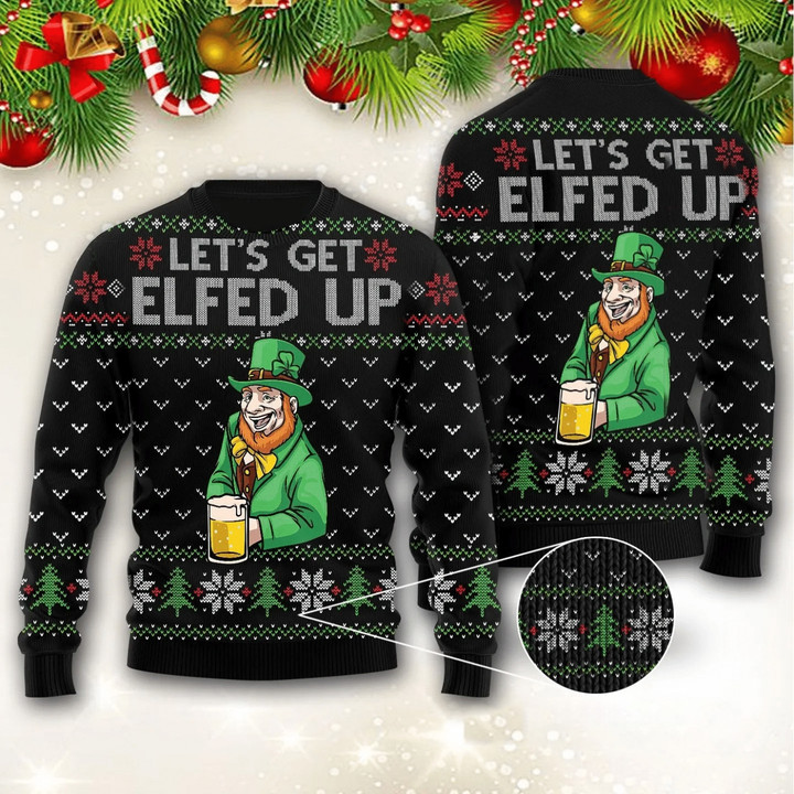 Let's Get Elfed Up Ugly Christmas Sweater, All Over Print Sweatshirt