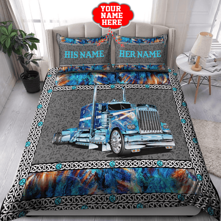 Customized Name Trucker Pattern Duvet Cover Bedding Set