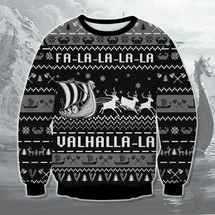 Valhalla Boat Ugly Christmas Sweater, Valhalla Boat 3D All Over Printed Sweater