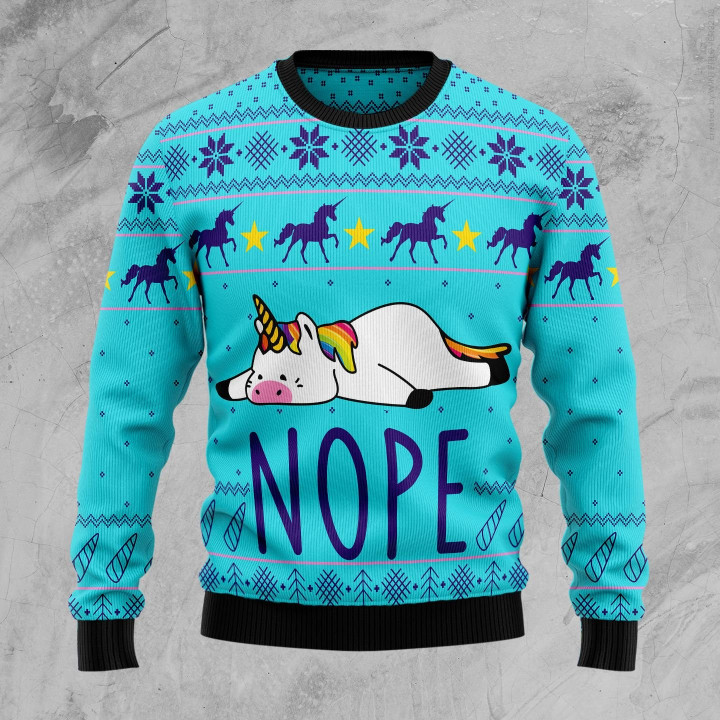 Unicorn Nope Christmas Ugly Christmas Sweater, All Over Print Sweatshirt