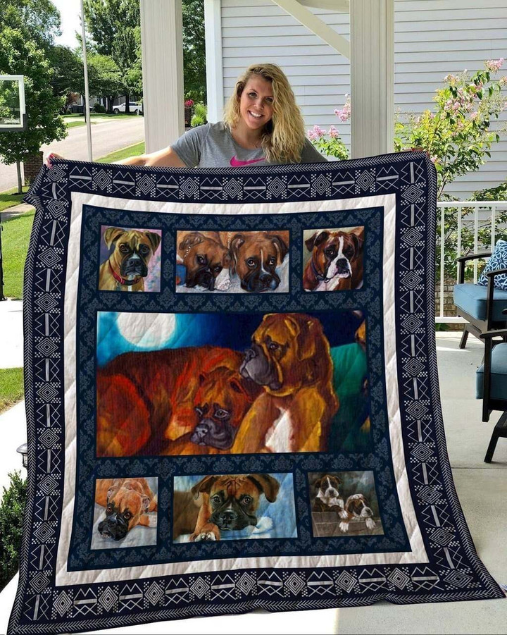 Dog And Moon Couple Dog Boxer Dogs Quilt Blanket Great Customized Blanket Gifts For Birthday Christmas Thanksgiving