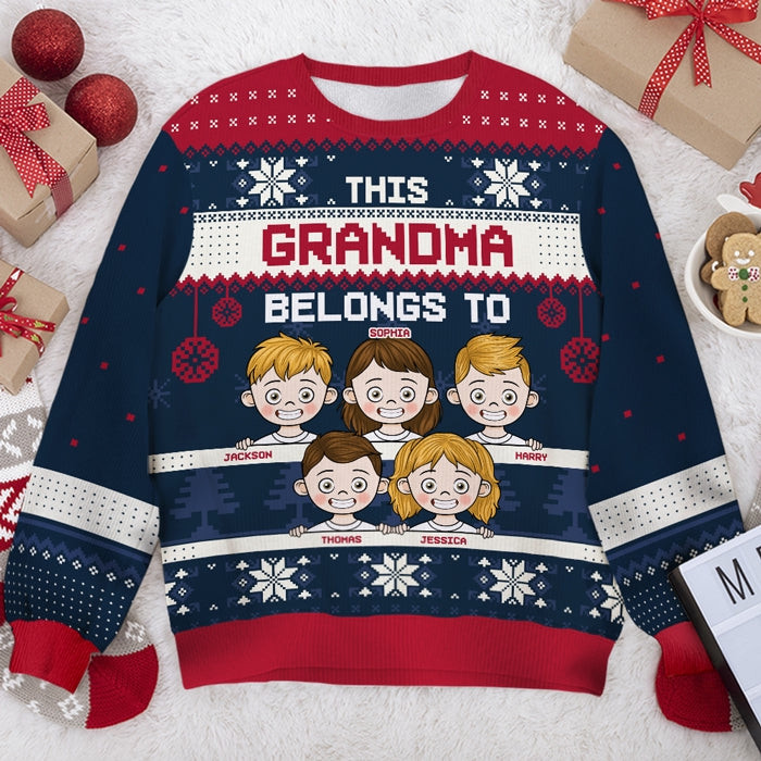 This Grandma Belongs To - Personalized Custom Ugly Christmas Sweater, All Over Print Sweatshirt