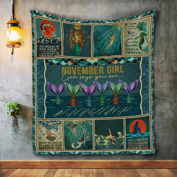 November Girl God Says You Are Mermaid Quilt Blanket Great Customized Blanket Gifts For Birthday Christmas Thanksgiving