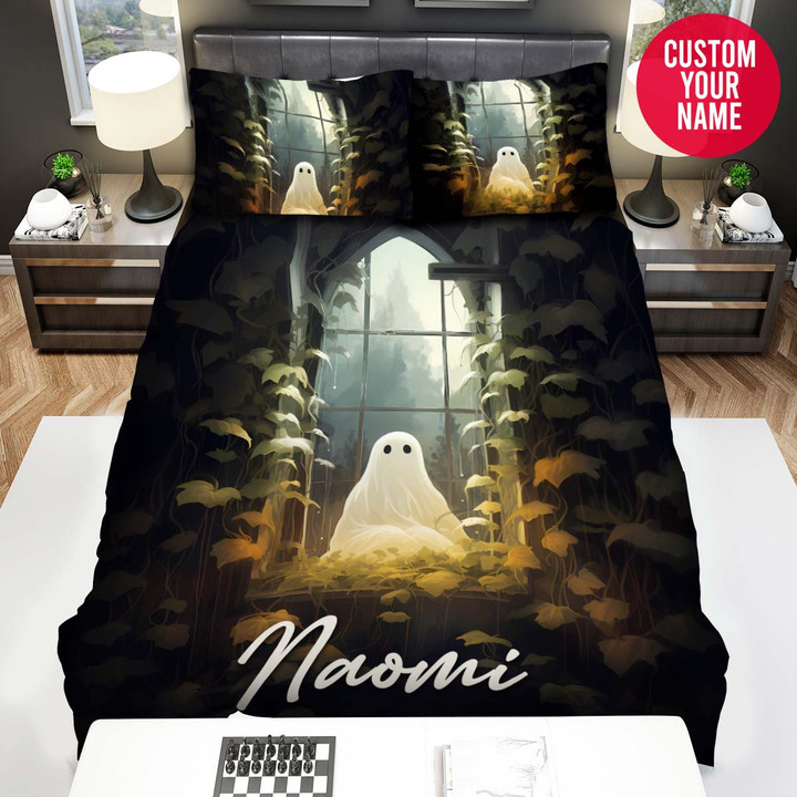 Personalized Halloween Ghost Beside Window Custom Name Duvet Cover Bedding Set