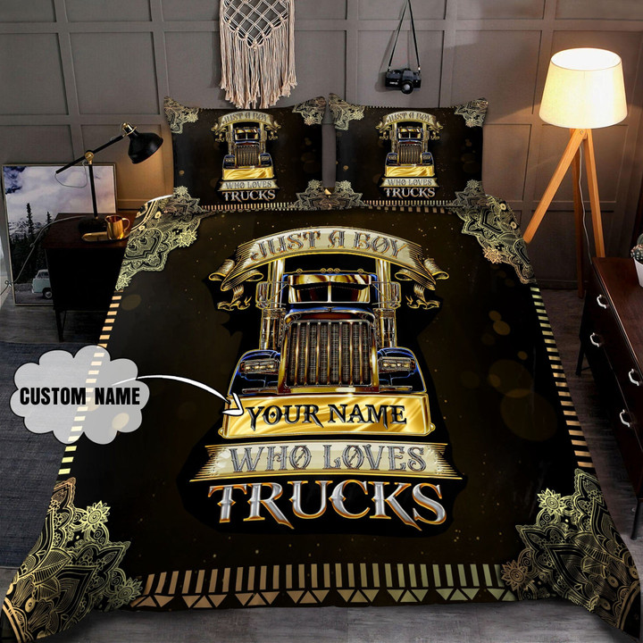 Personalized Trucker Just A Boy Who Loves Trucks Duvet Cover Bedding Set
