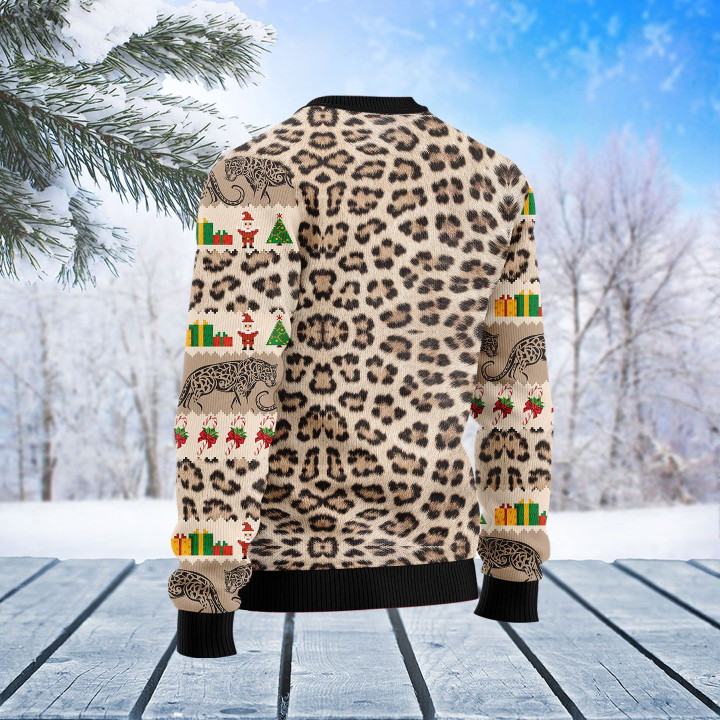 Leopard Cute Face Ugly Christmas Sweater, All Over Print Sweatshirt