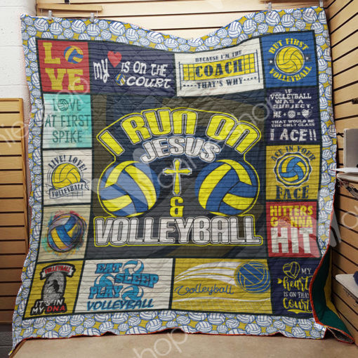 I Run On Jesus And Volleyball Quilt Blanket Great Customized Blanket Gifts For Birthday Christmas Thanksgiving
