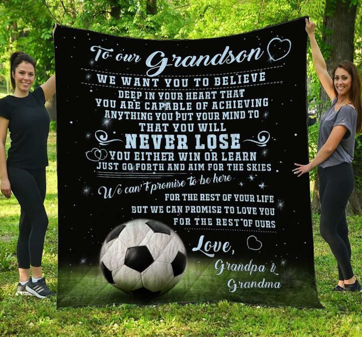 Personalized Soccer To My Grandson From Grandma Grandpa We Want You To Believe Quilt Blanket Great Customized Gifts For Birthday Christmas Thanksgiving