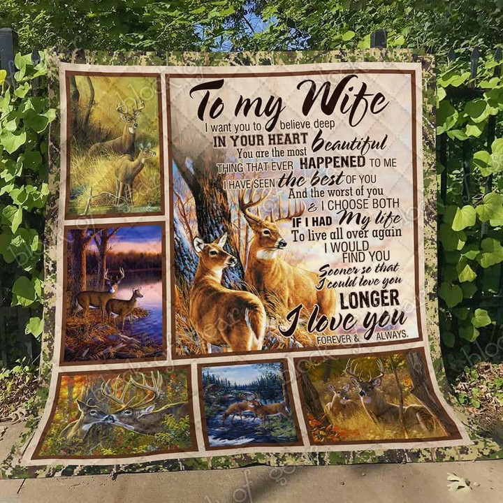 Personalized Deer Family To My Wife From Husband Believe Deep In Your Heart Quilt Blanket Great Customized Gifts For Birthday Christmas Thanksgiving Mother's Day