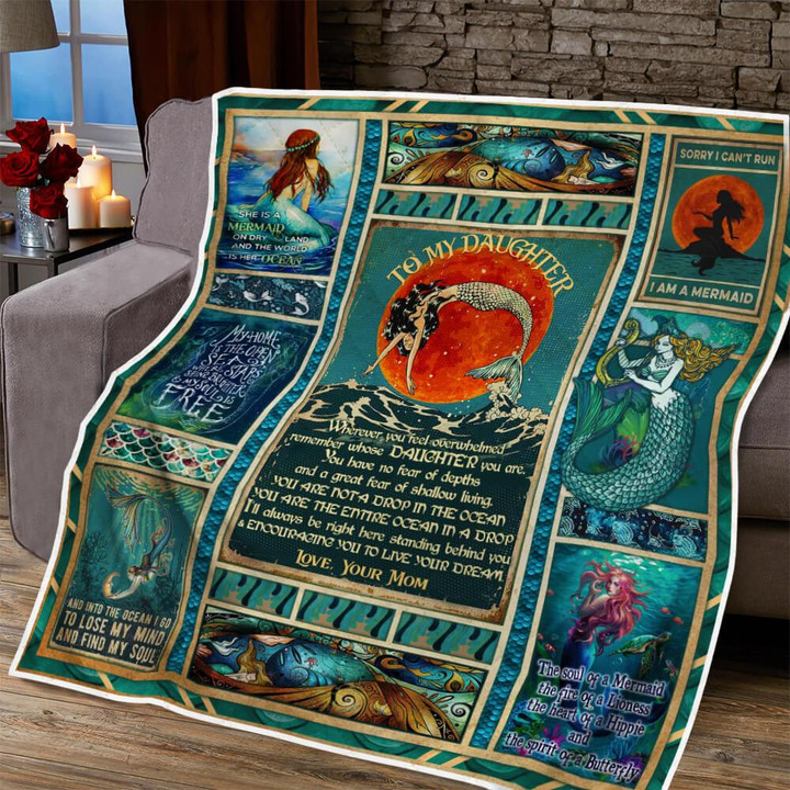 Personalized Mermaid Beauty To My Daughter Quilt Blanket From Mom Sorry I Can't Run Cause I'm A Mermaid Great Customized Blanket Gifts For Birthday Christmas Thanksgiving