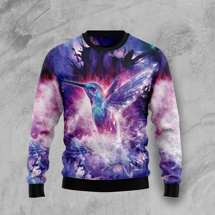 Purple Hummingbird Ugly Christmas Sweater, All Over Print Sweatshirt