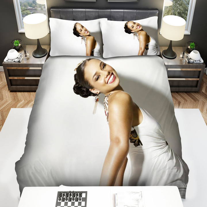Alicia Keys, White Dress Alicia Bed Sheets Spread Duvet Cover Bedding Sets