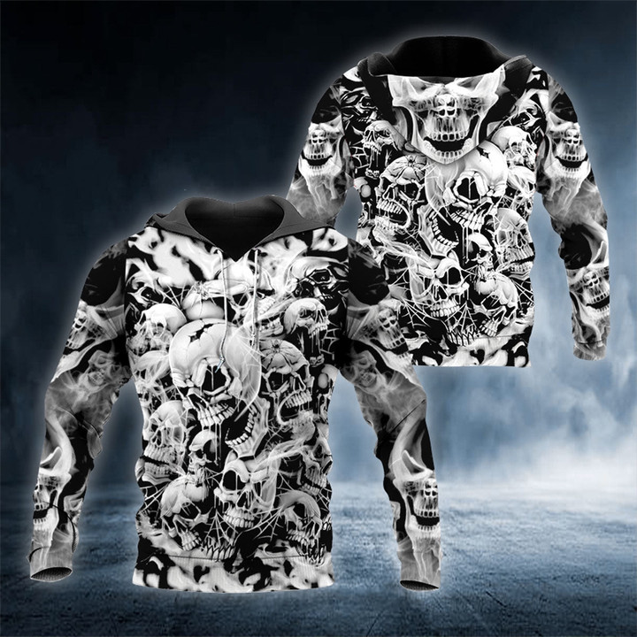 Black White Pile Of Ghost Skull 3D Shirt All Over Print Hoodie, Gift For Lover Black White Pile Of Ghost Skull 3D Shirt