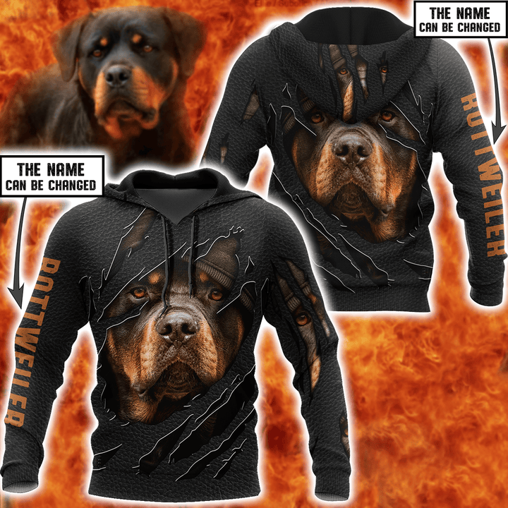 Personalized Custom Name Rottweiler 3D All Over Print Hoodie, Zip-up Hoodie