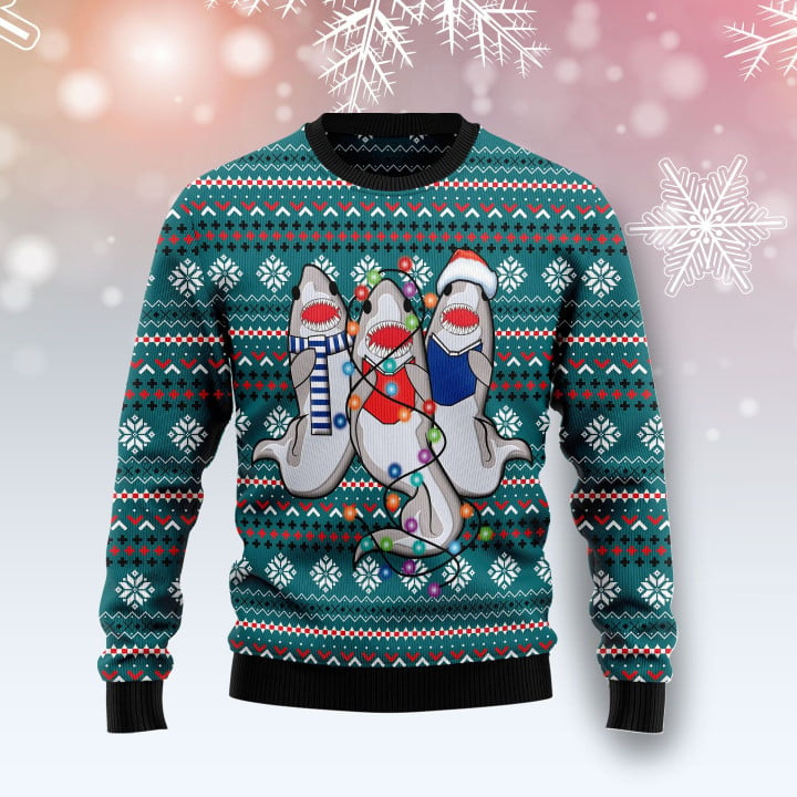 Funny Shark Merry Christmas Ugly Christmas Sweater, All Over Print Sweatshirt
