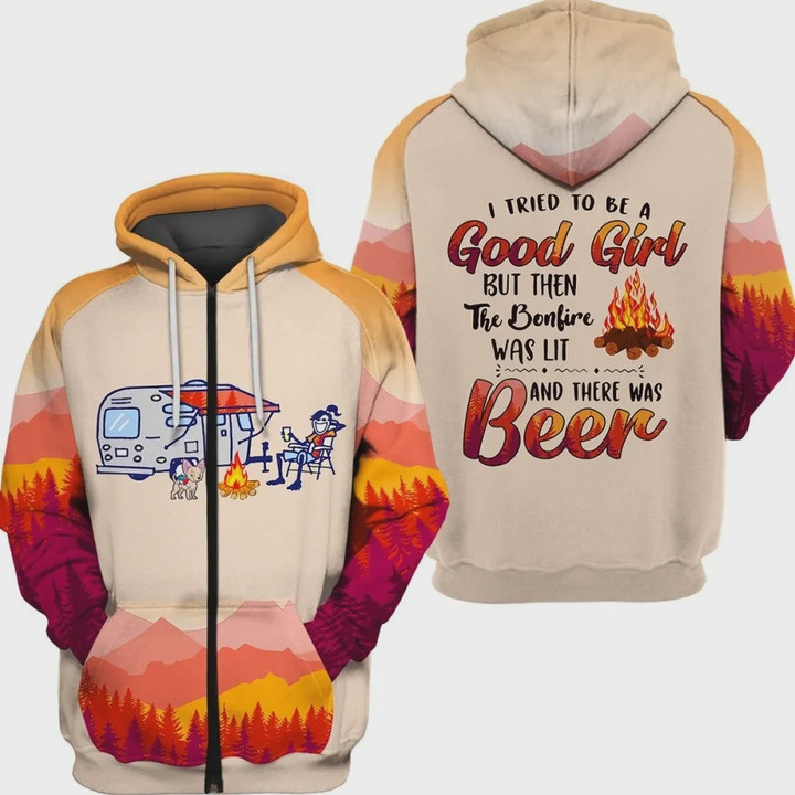 There Was Beer Lady Camping 3D All Over Print Hoodie, Zip-up Hoodie