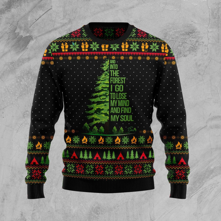 Into The Forest I Go Camping Ugly Christmas Sweater