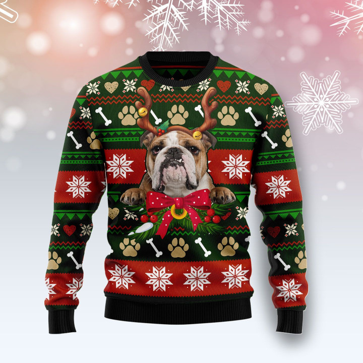 Bulldog Ugly Christmas Sweater, All Over Print Sweatshirt