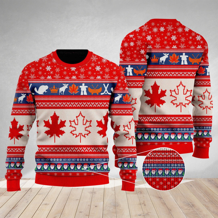 Christmas Hohoho Canada Maple Leaf Ugly Christmas Sweater