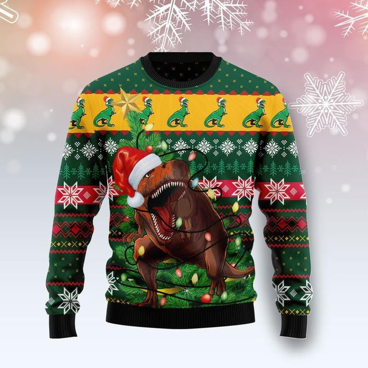 T-rex In Noel Tree Ugly Christmas Sweater, T-rex In Noel Tree 3D All Over Printed Sweater