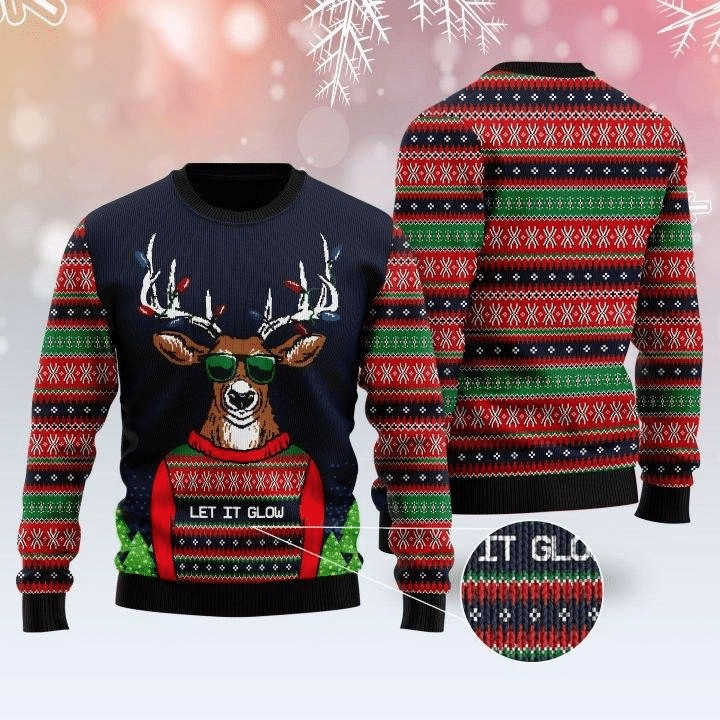 Deer Let It Glow Sweater Ugly Christmas Sweater, All Over Print Sweatshirt