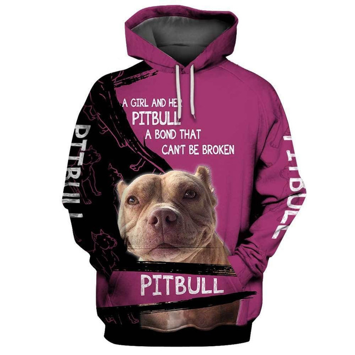 Pitbull A Girl And Her Pitbull A Bond That Can't Be Broken 3D All Over Print Hoodie, Zip-Up Hoodie