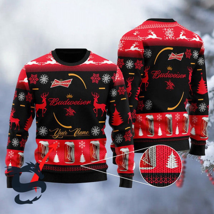 Personalized Black Budweiser Ugly Christmas Sweater