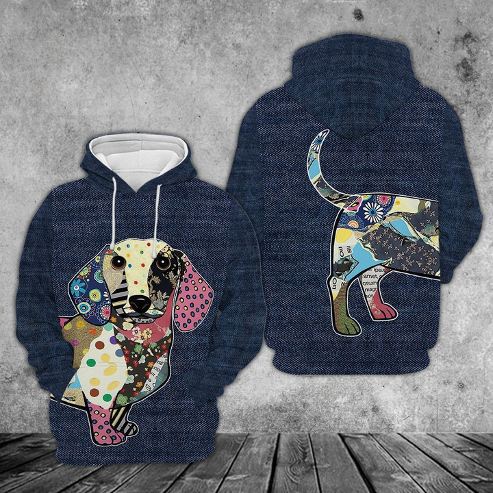 Dachshund Patch 3D All Over Print Hoodie, Zip-up Hoodie