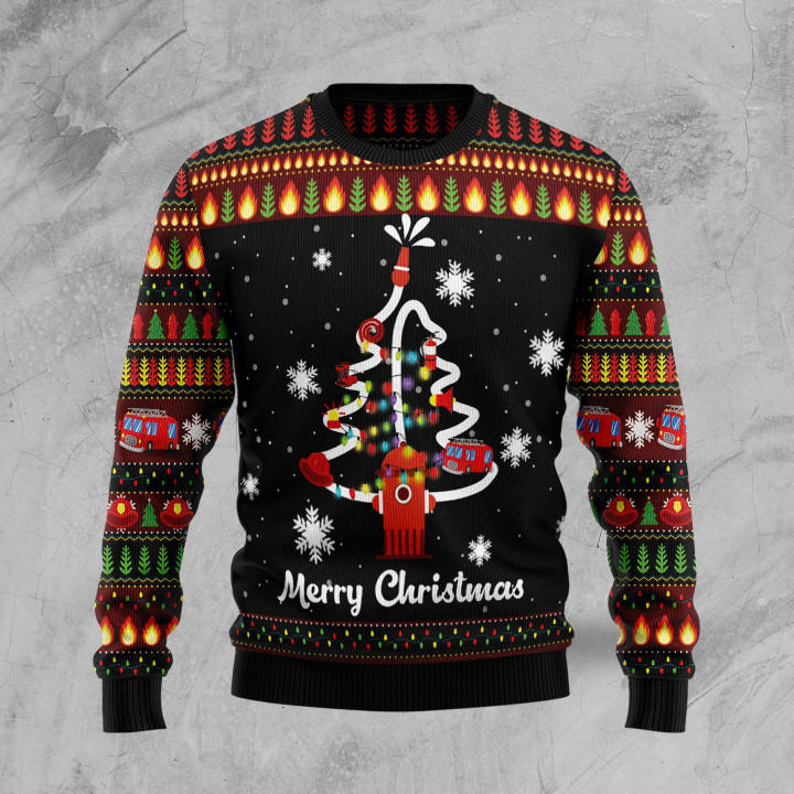 Merry Christmas Firefighter Ugly Christmas Sweater, All Over Print Sweatshirt
