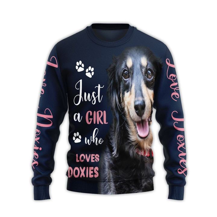 A Girl Who Loves Dachshund Ugly Christmas Sweater, All Over Print Sweatshirt