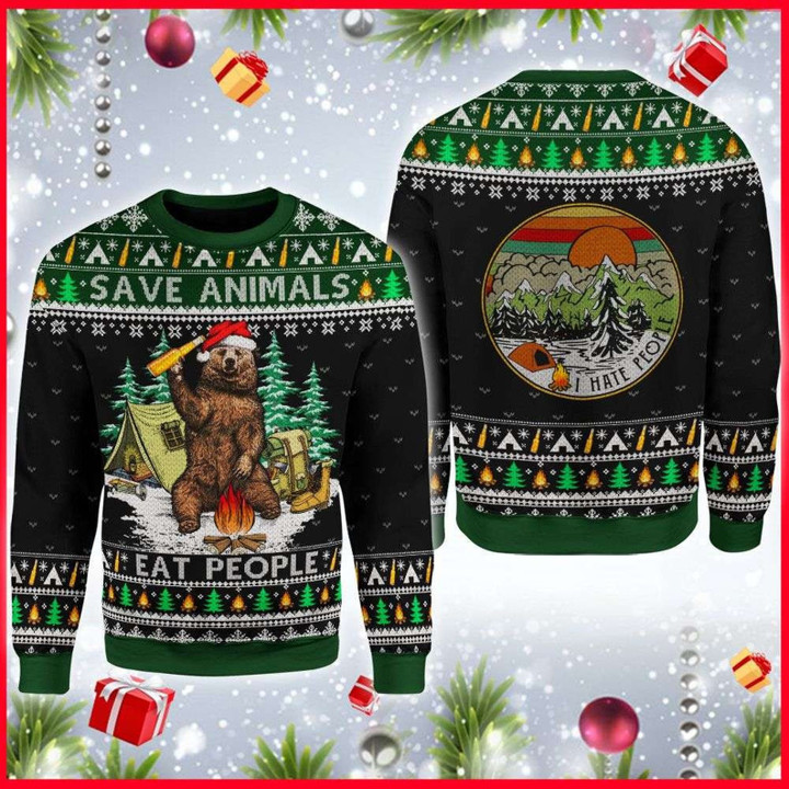 Christmas Save Animals Bear Camping Knitting Pattern 3D Fullprint Sweater