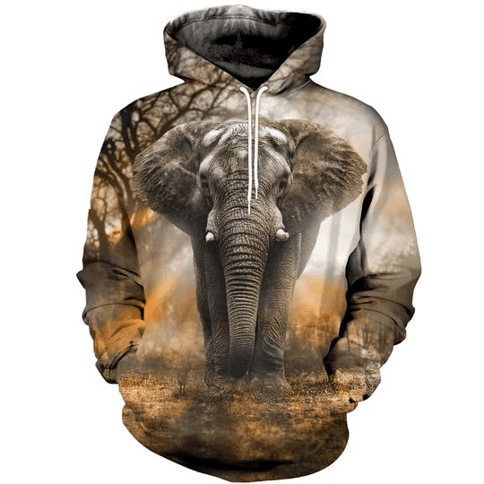 Elephant 3D All Over Printed Hoodie, Zip- Up Hoodie