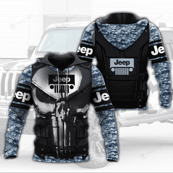 Punisher Skull Jeep Camo Version 3D All Over Print Hoodie, Zip Up Hoodie